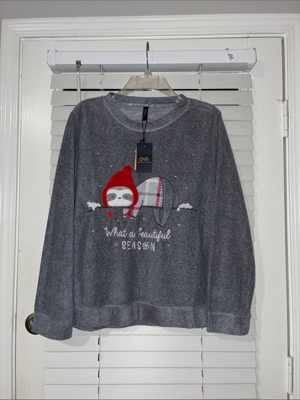 OVS Gray Long-Sleeve Holiday Sweatshirt with Red Accent